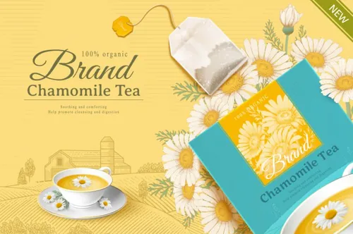 洋甘菊花茶草本有机消炎健康茶包AI矢量海报模板 Brand Chamomile Tea