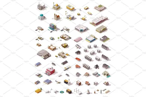 等距建筑物Vector isometric buildings set