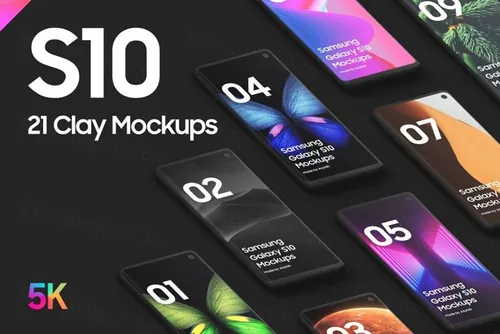 14.5G！高品质！三星s10全视屏21个场景UI贴图展示样机模板 Samsung Clay Mockups - 5K