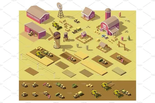 低聚农场元素Vector isometric low poly farm elements