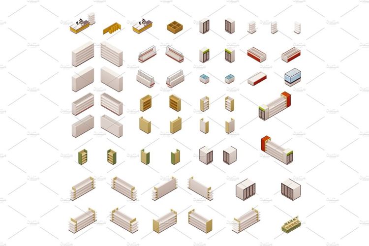 杂货店设备Vector isometric supermarket equipment