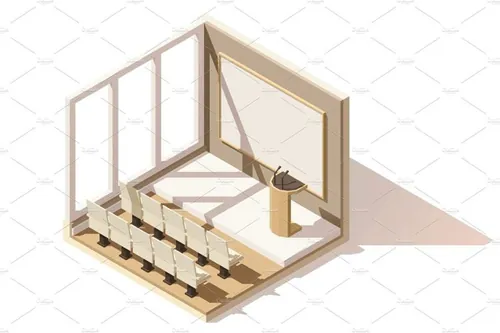 会议室剖面图标Vector isometric low poly conference room icon