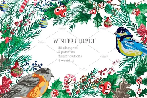 新年圣诞矢量手绘无缝背景素材Winter_Clipart