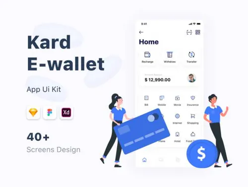 金融电子钱包移动银行APP界面UI素材工具包 Kard | e-Wal