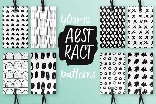 黑白的手绘抽象几何背景纹理素材 Black  White A