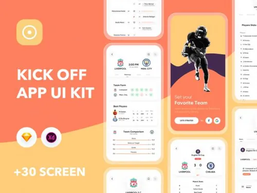 运动体育赛事直播移动APP界面UI素材 Kick off UI Kit