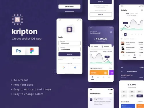 加密钱包移动银行财务管理移动APP界面UI素材 Kripton - C