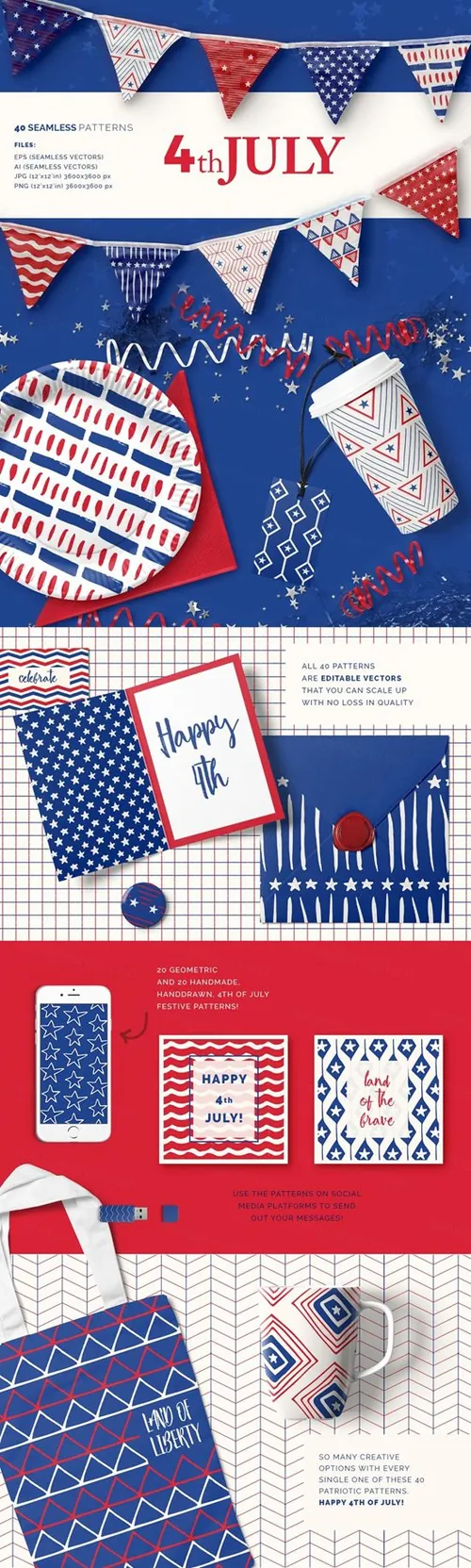 独立日节日主题无缝背景纹理图案素材4th-of-July-P