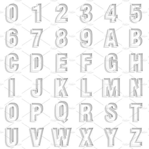 3D白色数字和字母设计素材3D White numbers and letters.