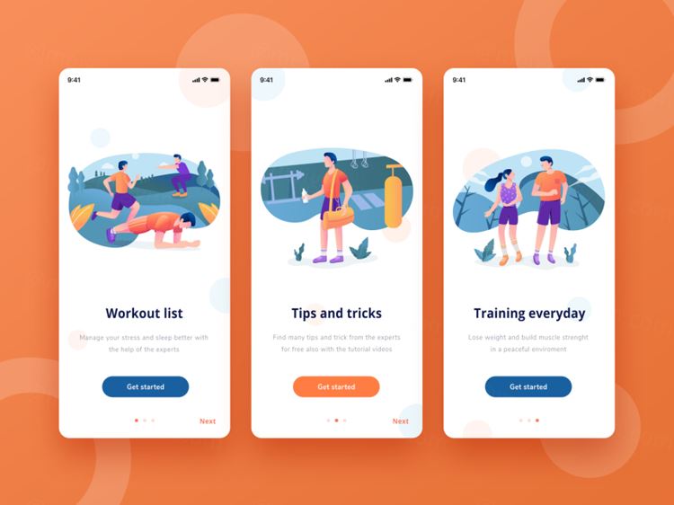 健身锻炼体操运动Web插画素材 Onboarding screen for workout apps