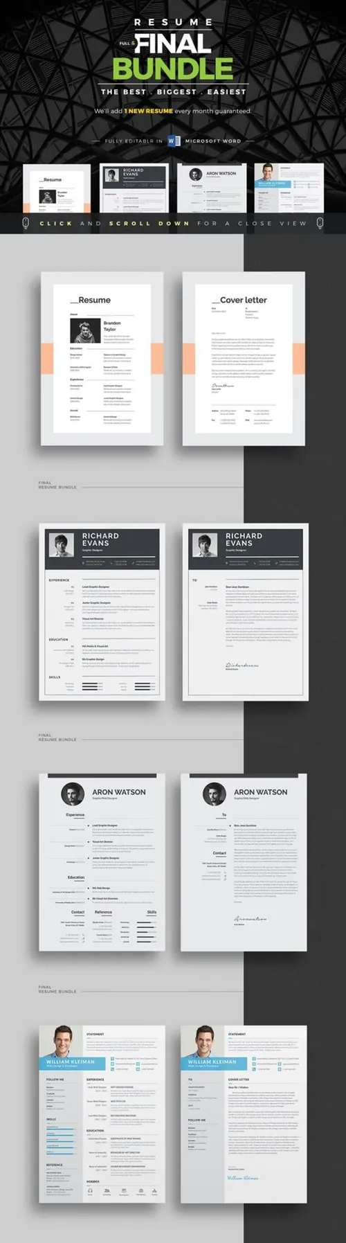 高逼格多职业通用简历模板合集包 Resume/CV Full  Final Bundle