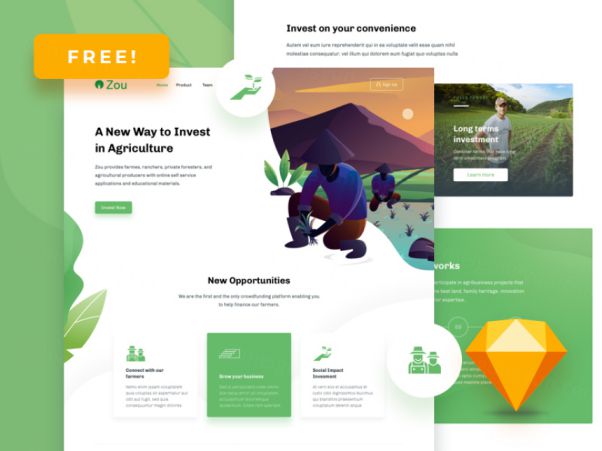 农场农业主题网页落地页插画设计素材 Sketch file insid