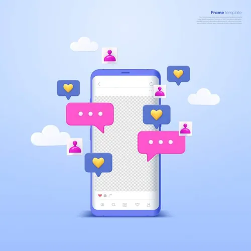 SNS社交网络Ins评论点赞留言通讯3D合成样机PSD海报模板