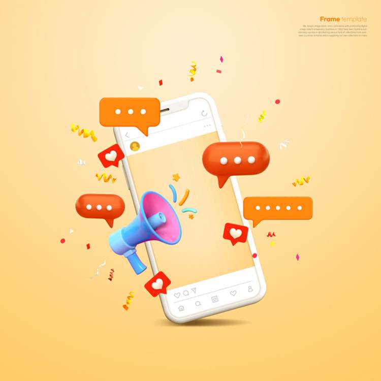 SNS社交网络Ins评论点赞留言通讯3D合成样机PSD海报模板