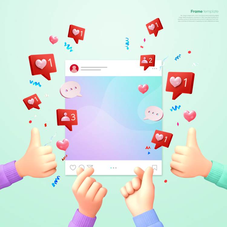 SNS社交网络Ins评论点赞留言通讯3D合成样机PSD海报模板
