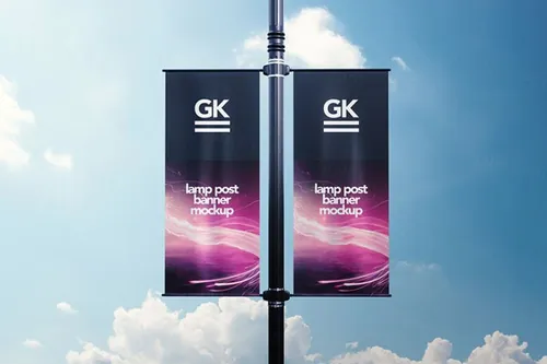 路灯横幅灯柱海报设计提案展示PSD样机模板 Lamp Post Banner Mock-up