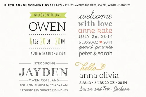 数字模板Birth Announcement Overlays - Set