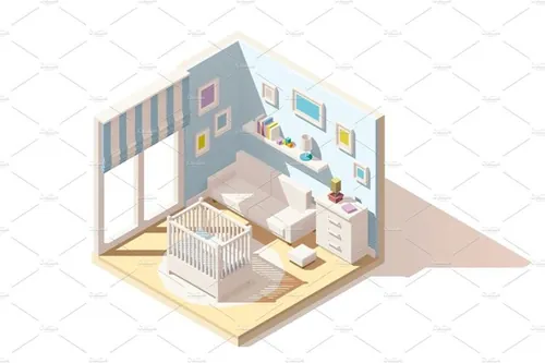 婴孩室Vector isometric low poly baby room icon