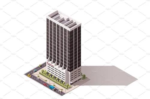 现代办公大楼建筑大厦插画图案Vector isometric building
