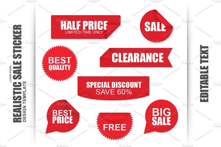 红色销售纸贴纸Set Of Red Sale Paper Stickers