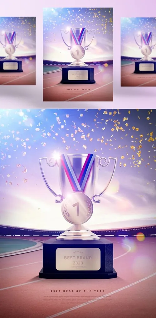 年度擂台品牌奖牌评选颁奖金牌黄金奖杯PSD海报素材 Best Brand Awards