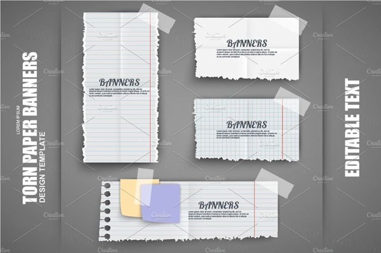 水平的横幅Realistic Torn Paper Banners