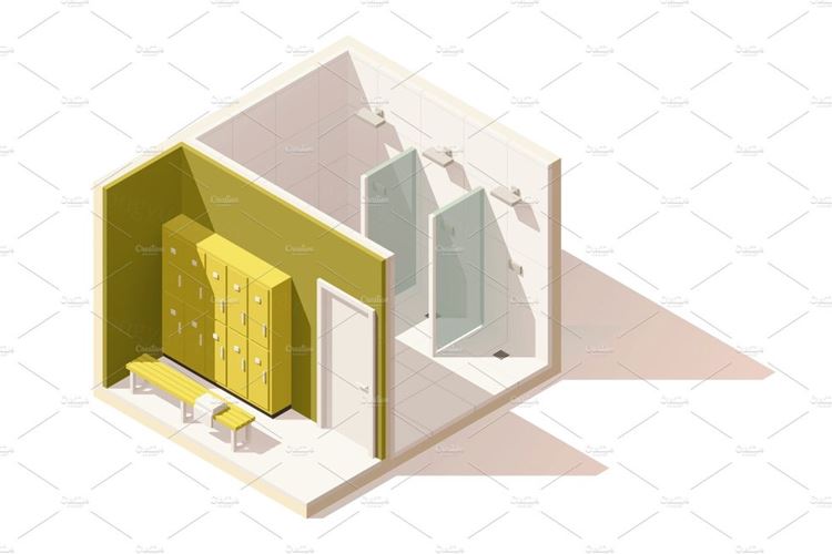 更衣室剖面图标Vector isometric low poly gym locker room icon