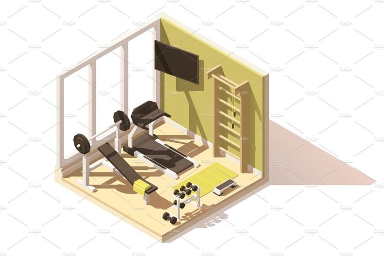 健身室剖面图标Vector isometric low poly gym oom icon