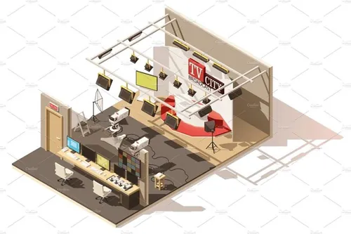 电视演播室Vector isometric low poly television studio