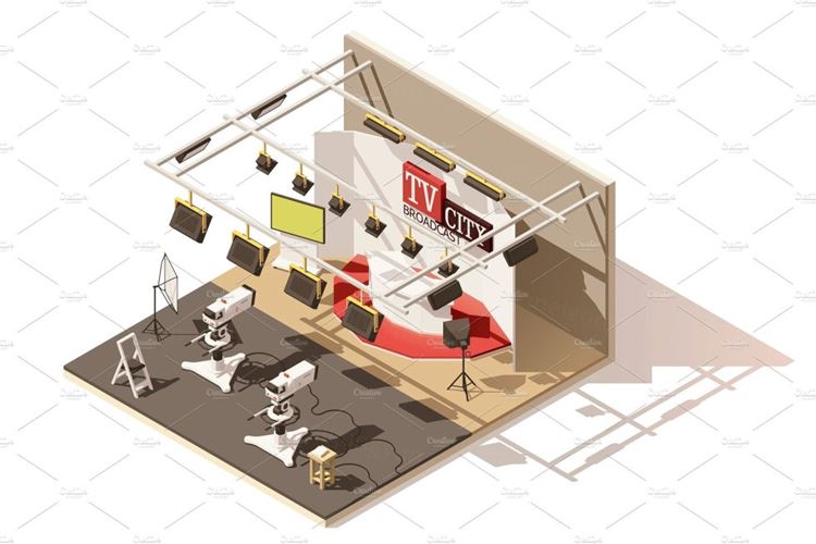 电视演播室图标Vector isometric low poly television studio icon