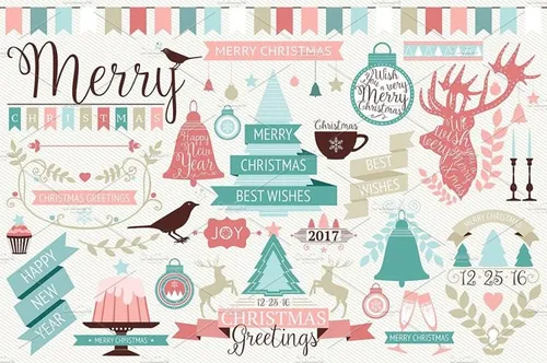 Vintage Christmas Decor Elements Set