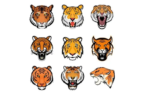 9款凶猛的老虎矢量图标9 Tiger Face Vector Illustrations