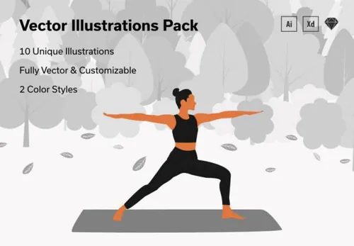 瑜伽健身锻炼类型网页Web插画素材 Yoga  Workout Vector I