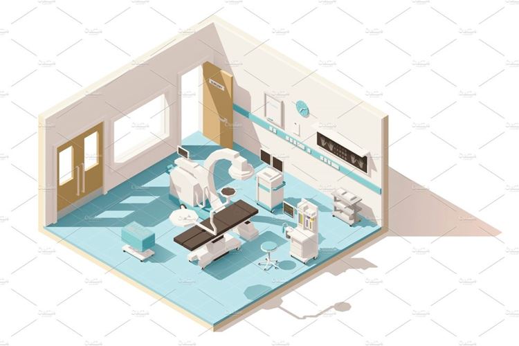 医院手术室Vector isometric low poly operating room