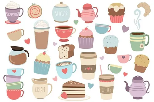 Coffee and Tea 33 pc Vector Clipart