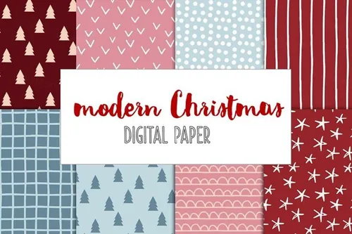 圣诞节主题图案无缝背景Christmas digital paper