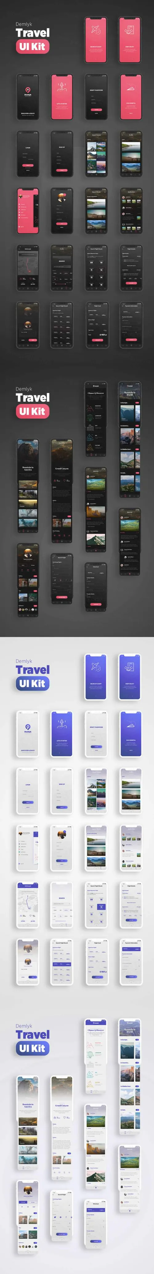 一套完美的旅行分享工具类APP UI KITS下载[Sketch,Fo