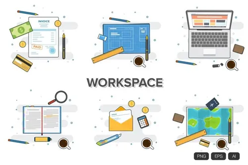 6款工作区矢量插画素材6 Workspace Scene Linear