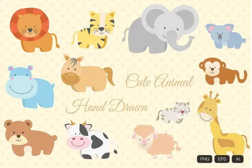 可爱动物插画设计素材12 Animal Hand Drawn