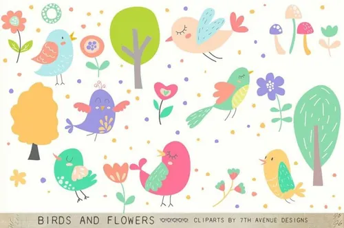 Birds and Flowers Cliparts