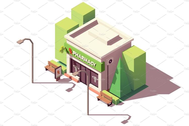 霓虹灯广告Vector isometric pharmacy or drugstore