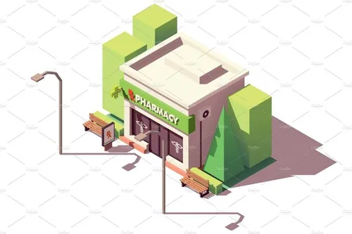 霓虹灯广告Vector isometric pharmacy or drugstore
