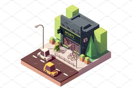 健身房建筑大厦插画设计素材Vector isometric sports and fitness store