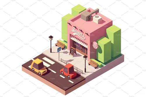 甜点商店建筑大厦插画设计素材Vector isometric sweets shop