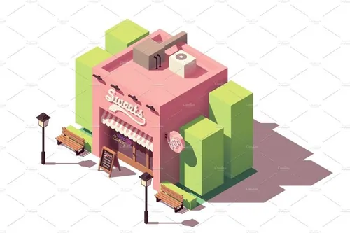 甜点商店建筑大厦插画设计素材Vector isometric sweets shop