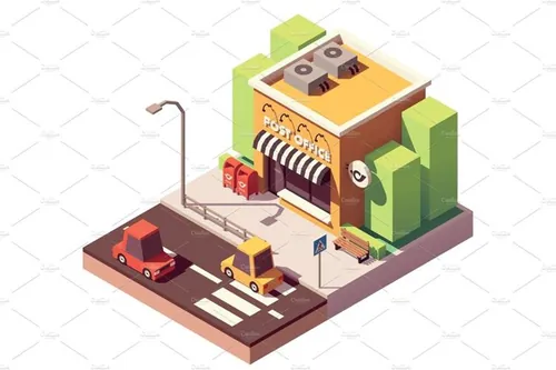 邮局建筑大厦插画设计素材Vector isometric post office