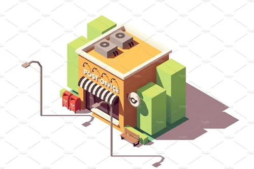 邮局建筑大厦插画设计素材Vector isometric post office