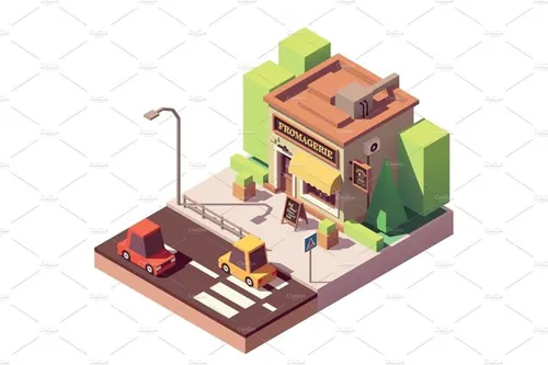 乳酪商店建筑大厦插画设计素材Vector isometric cheese shop