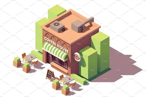 咖啡店建筑大厦插画设计素材Vector isometric coffee shop