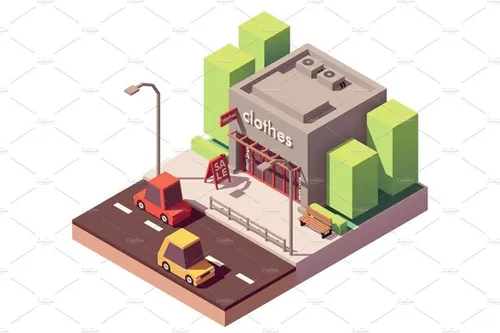 服装店精品店建筑大厦插画设计素材Vector isometric clothing store